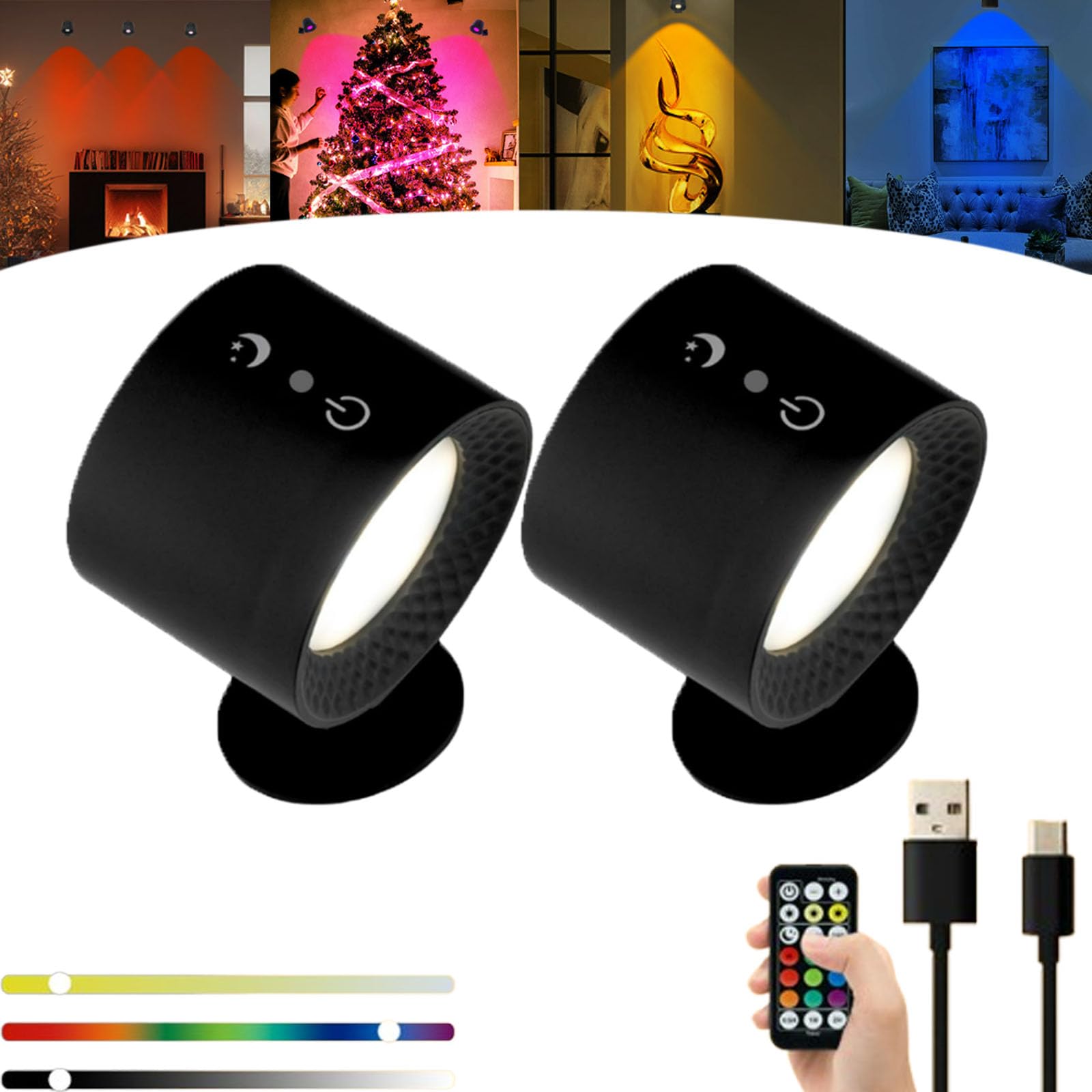 Yagerod Glowright, Glowright Indoor Everywhere Light 2.0, Glowright Multifunctional Magnetic Led Wall Lamp, Glowright Under Cabinet Lighting, Glowright Led Rechargeable Wall Lamp (Black*2)