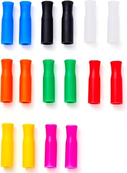 16 PCS Silicone Straw Tips, Reusable Silicone Tips Covers Fit for 0.32" 8mm Diameter Metal Stainless Steel Straws & Glass Straws