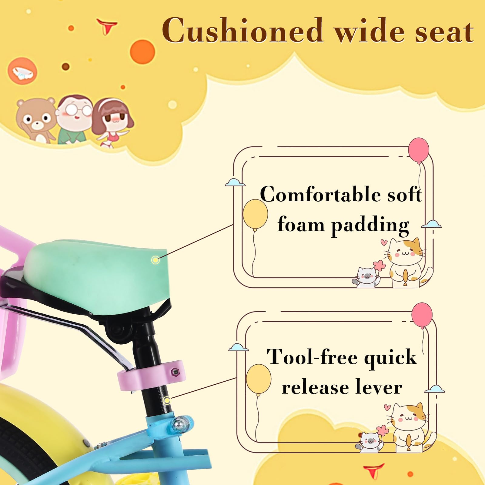 RULLY Kinderfahrrad 12-16 Zoll für Mädchen 2-7 Jahre (33-53 cm) – Mädchenfahrrad mit Stützrädern, Rücktrittbremse und Regenbogen-Design.