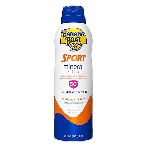 Banana Boat Sport Mineral enriquecido, Reef Friendly, Spray protector solar de amplio espectro, SPF 50, 6oz.