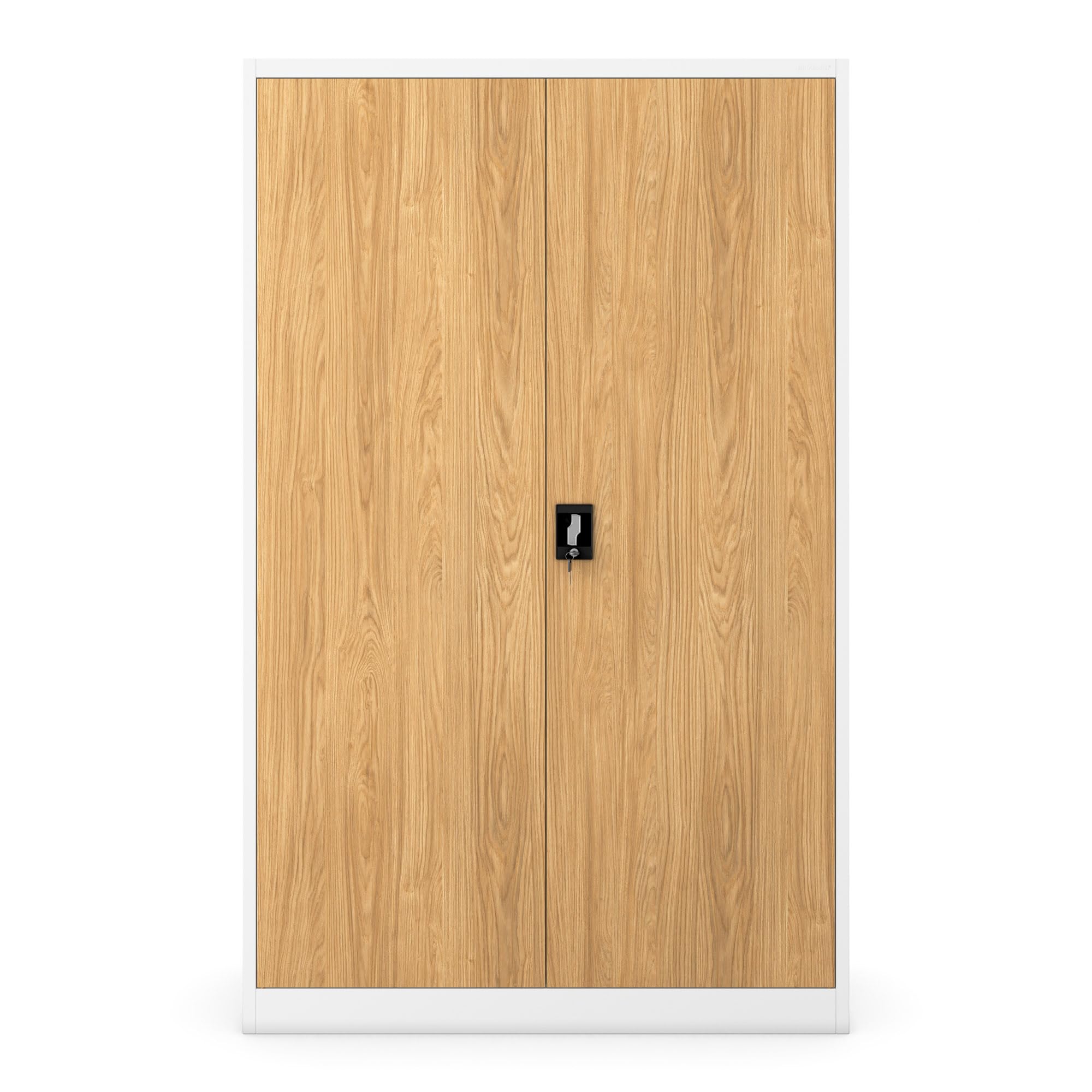 Jan Nowak Armoire de Bureau métallique verrouillable avec 4 étagères réglables pour dossiers et Archives en Acier Robuste 115 x 185 x 40 cm Blanc Chêne doré