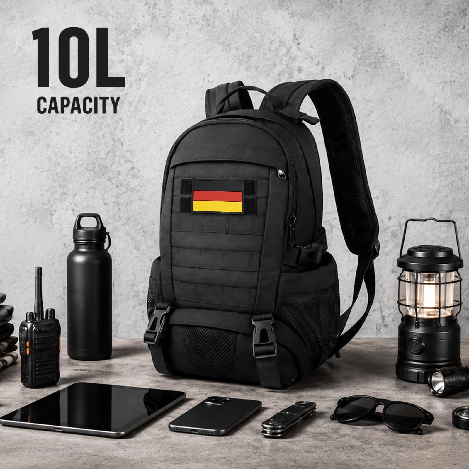 Petit sac à dos homme femme : mini sac à dos 10L avec système MOLLE noir