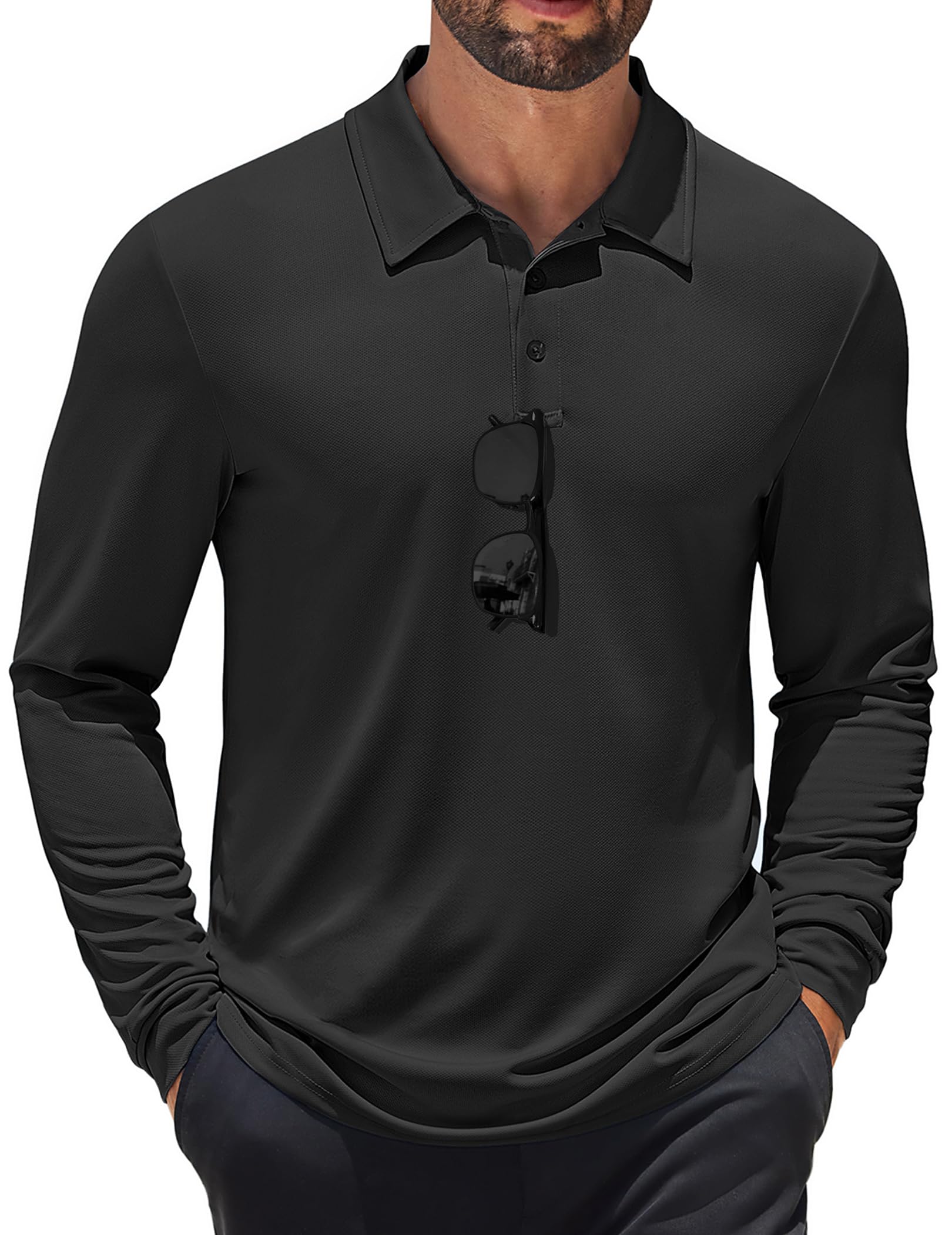 COOFANDY Mens Long Sleeve Polo Shirts Quick Dry Moisture Wicking Lightweight Golf Shirts Casual Collared Shirt
