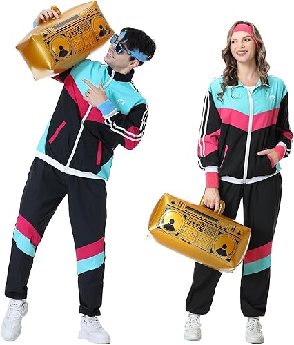 Miniatura 3 de Conjunto deportivo de los años 80 para hombres y mujeres, conjunto de rompevientos retro de los años 80 y 90 para hombres, traje deportivo de los