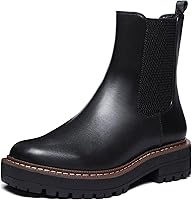 Athlefit Women's Chelsea Ankle Boots: Platform Slip-On Chunky Heel Lug Sole Leather Booties for Style & Comfort