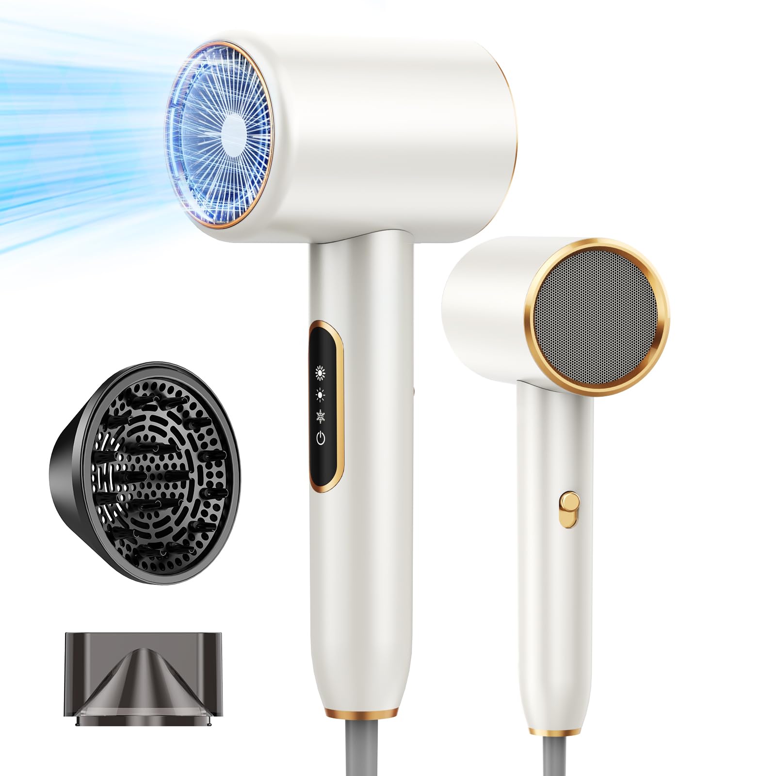 Secador de Pelo Profesional Iónico 2400W, Secadores de Pelo Iónico Real, 3 Temperaturas 2 Velocidades, Secador Ionico con Concentrador y Difusor