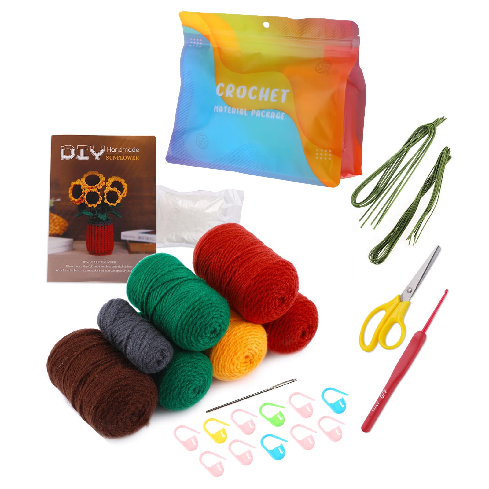 Buxuaaaa Beginners Crochet Kits, Crochet Potted Plant Kits, with Yarn, Hooks, Instructions Craft Starter Easy Starter Set Gift