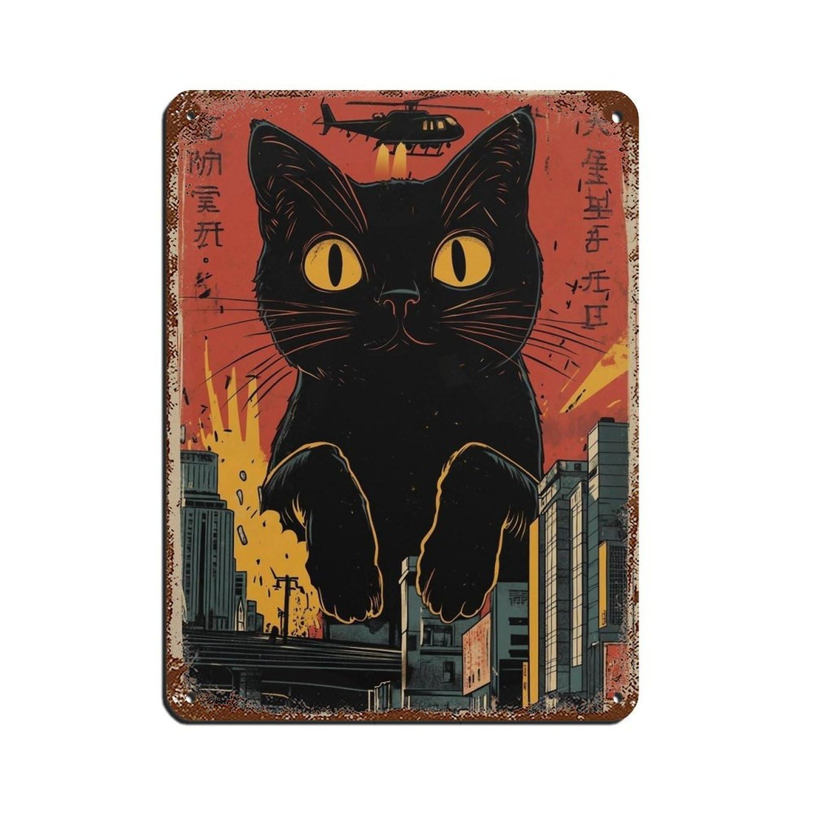 Lxwnze 30L X 40W Cm Retro Helicopter Cat Art Poster Tin Sign Vintage Metal Pub Club Cafe Bar Home Wall Art Decoration Poster Retro 12X16inch(30X40cm)