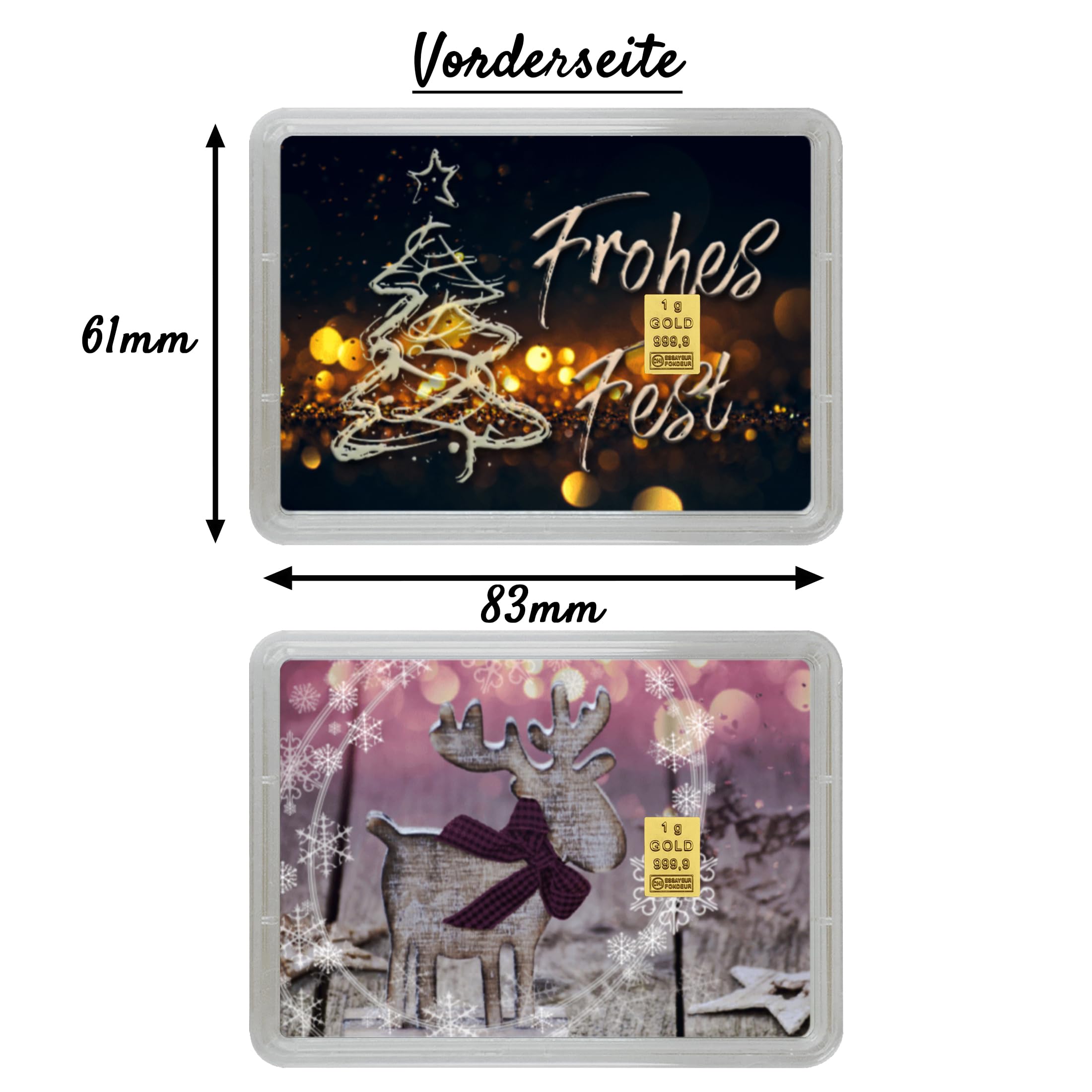 Geschenk zu Weihnachten - Goldbarren 1g – Geschenk Motivbox “Frohes Fest” - Tolle Geschenkidee - Feingold 999,9