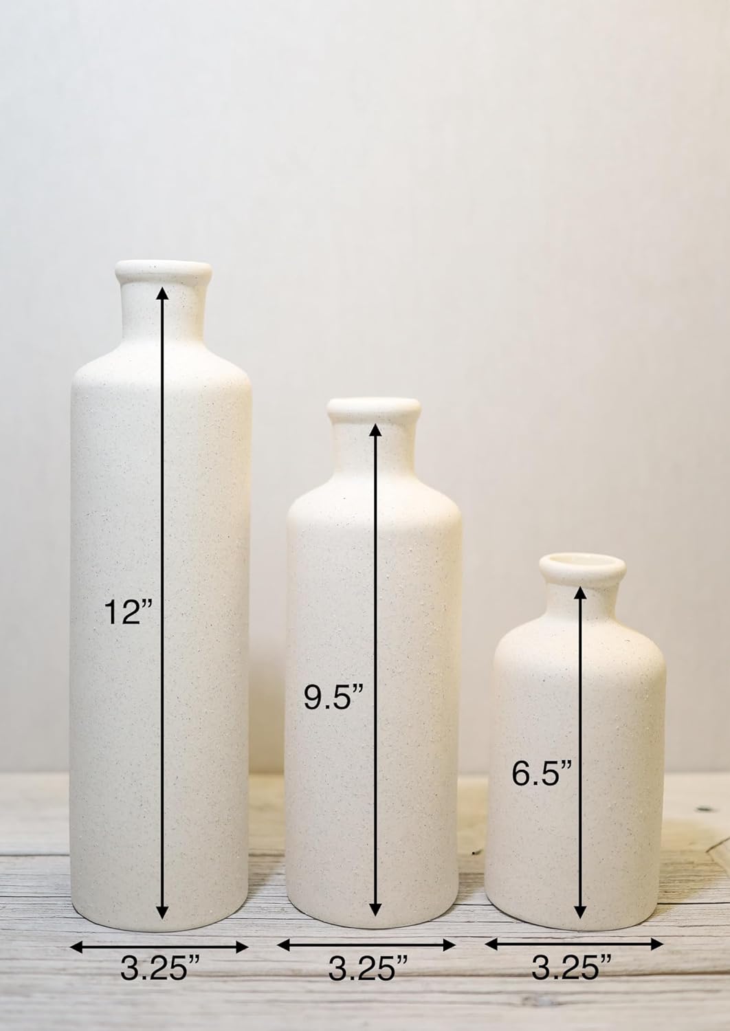 Tall Off-White Ceramic Vase Set of 3– Large Modern Farmhouse Decor Vases for Living Room, Coffee Table & Shelf Styling – Minimalist Neutral Decorative Flower Vases, Elegant Home Accent Gift
