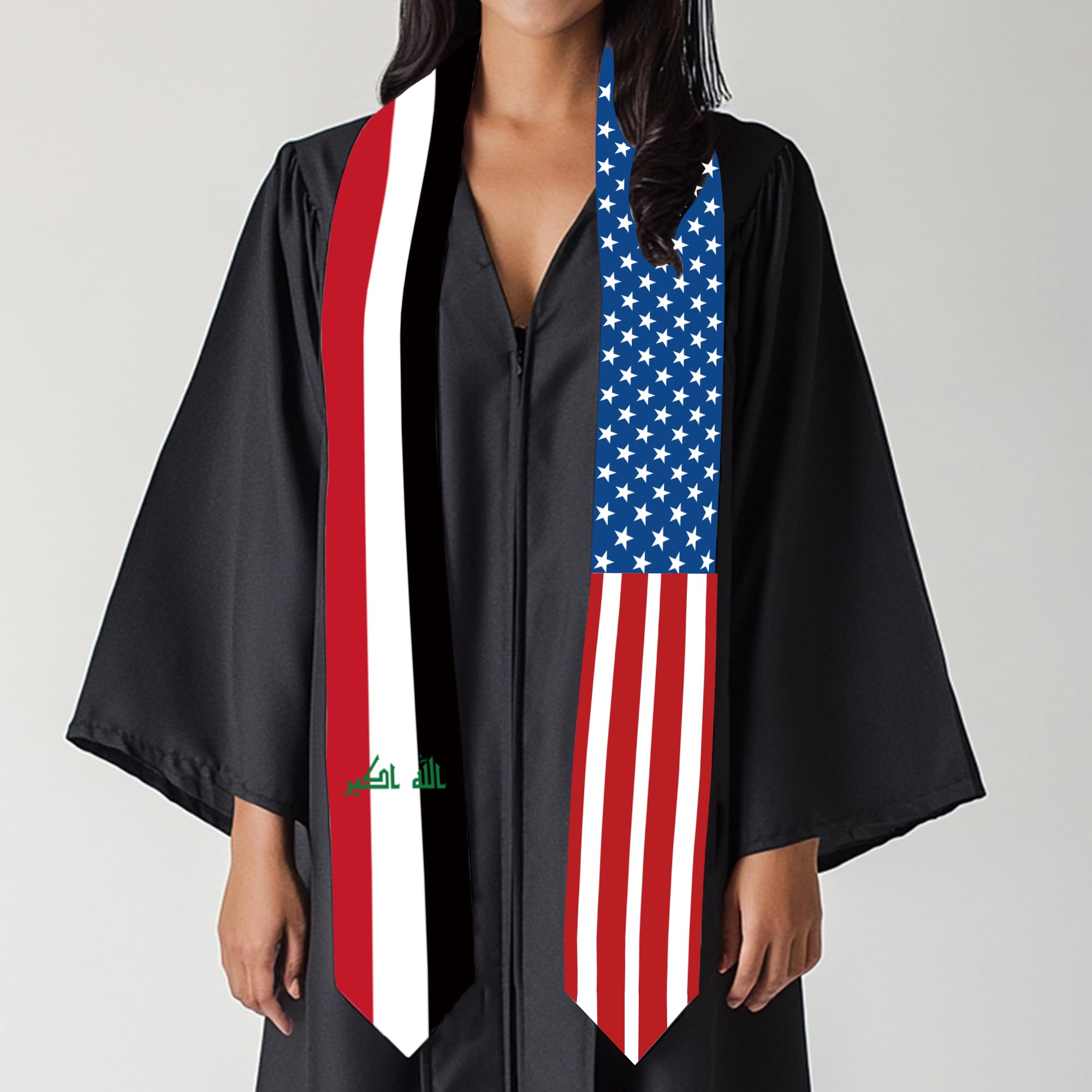 2025 Iraq Flag and USA Flag Graduation Stole Graduation Sash for International Student (Baccalaureate Gown and Hat Not Included)