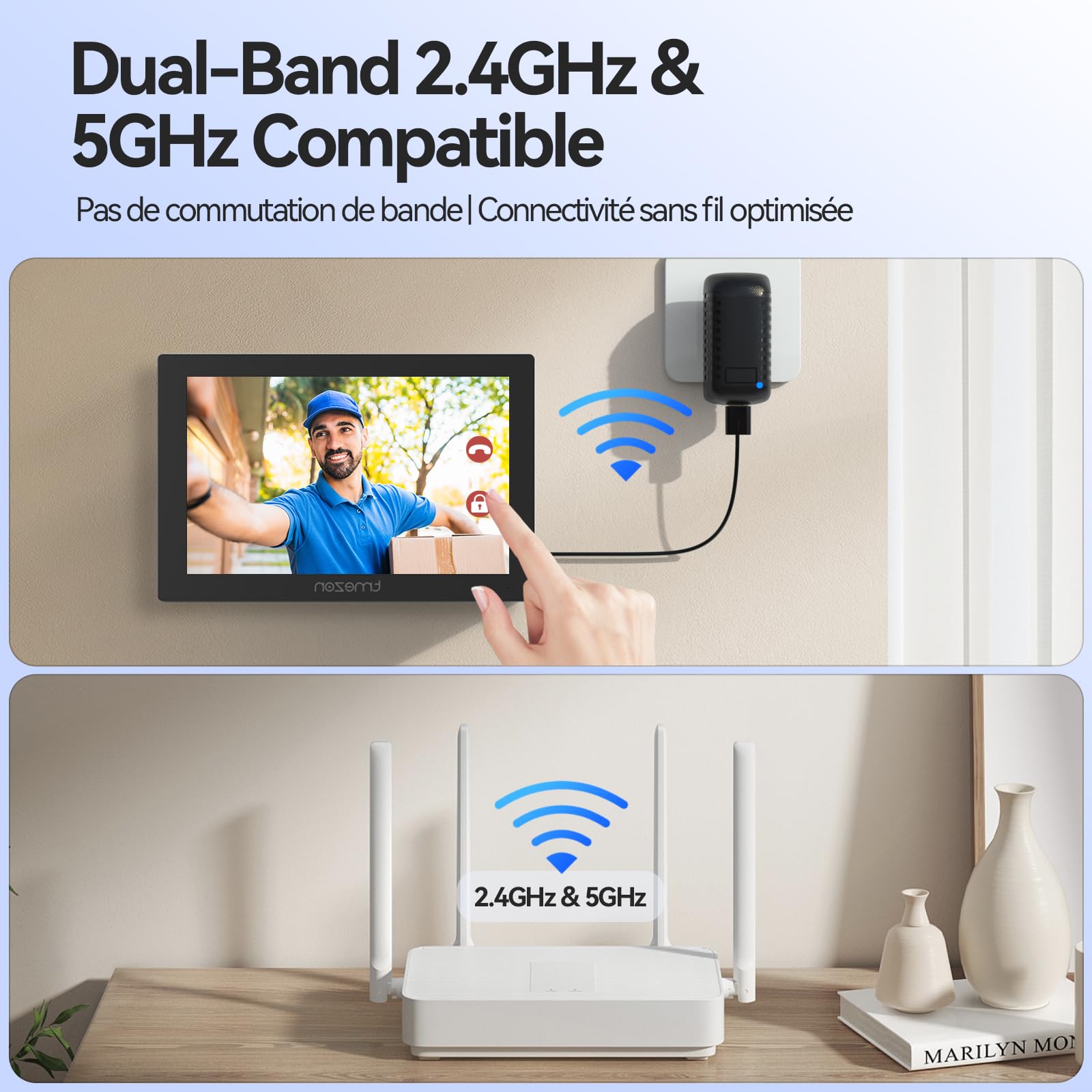 TMEZON Visiophone sans Fil avec Panneau Solaire,Kit Interphone Vidéo WiFi 1080P, Ecran Tactile Couleur 7’’, Sonnette Vidéo Extérieur,Audio Bidirectionnel,WiFi 2,4/5 GHz,PIR Détection de Humain