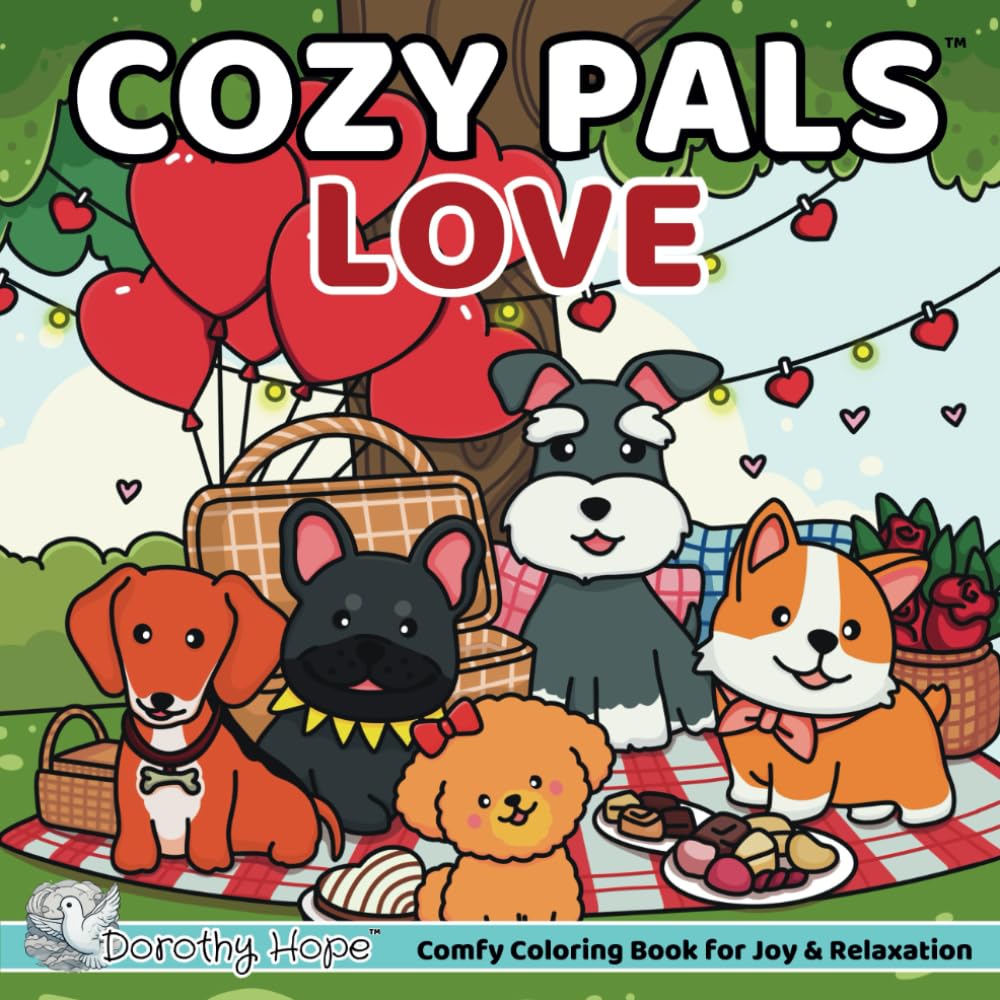 Cozy Pals LOVE: Comfy Coloring Book for Adults and Teens Featuring Cute Adorable Dogs in Hygge Moments for Relaxation (Bold & Simple, Cute & Easy) (COZY PALS Series)