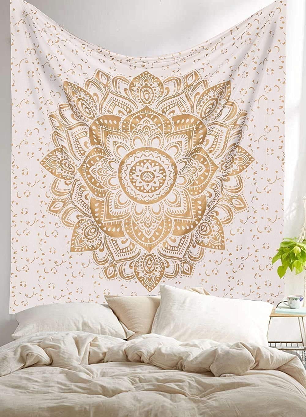 Popular Handicrafts Wall Hanging Tapestry For Bedroom Hippie Mandala Bohemian Tapestry Gypsy Hippy Indian Gold Passion White Design Bedspread 54x60 inch