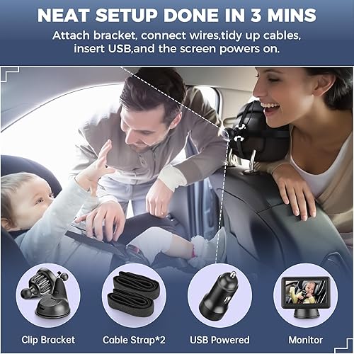 Miniatura 6 de Espejo de coche para bebé con pantalla de función de visión nocturna HD de 4.3 pulgadas, cámara de seguridad para asiento de automóvil para recién