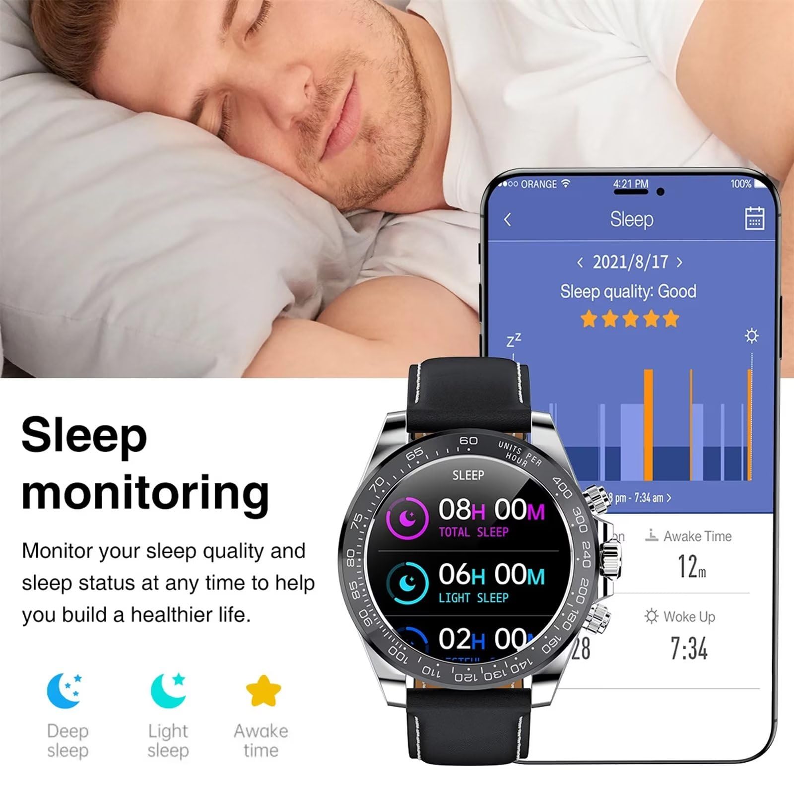 Modny smartwatch, monitor tętna, monitor snu, monitor zdrowia, wodoodporny sportowy zegarek fitness do inteligentnego zegarka z systemem Android, iOS, Bluetooth, złoty