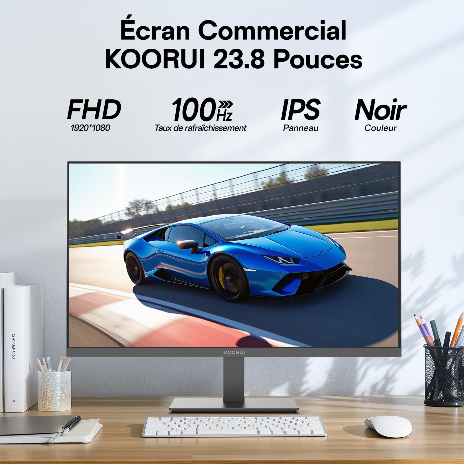KOORUI E2411F 23.8 inch PC Screen, FHD 1920 x 1080 Monitor, 100Hz Screen, IPS HDMI VGA Eye Care, VESA 100 x 100 mm