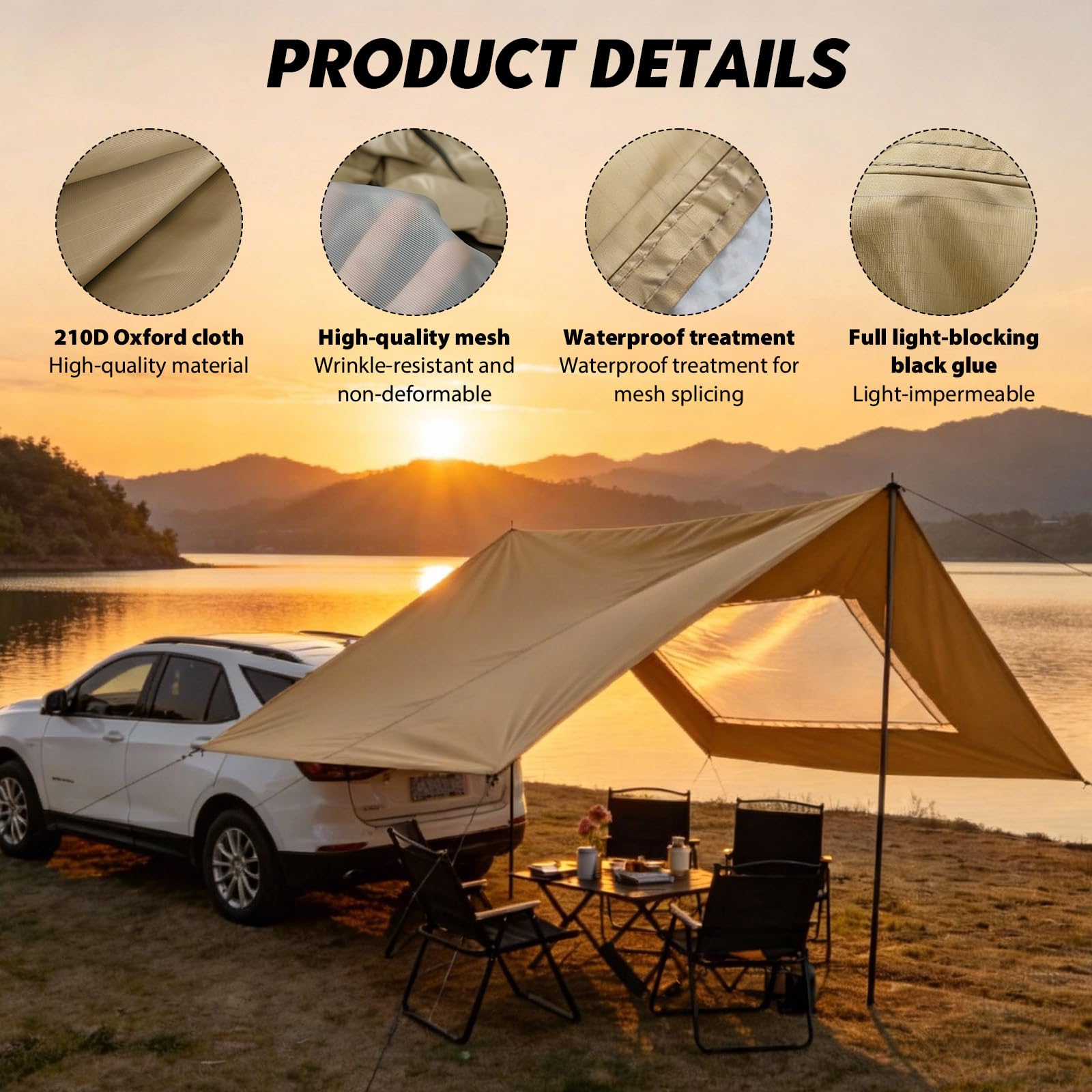 Toldo de 2,8 x 4,8 m para Puerta de Caravana | para autobús, Furgoneta, Caravana, Caravana, Caravana, Caravana, Tienda de campaña Universal, con Ventana de Pantalla