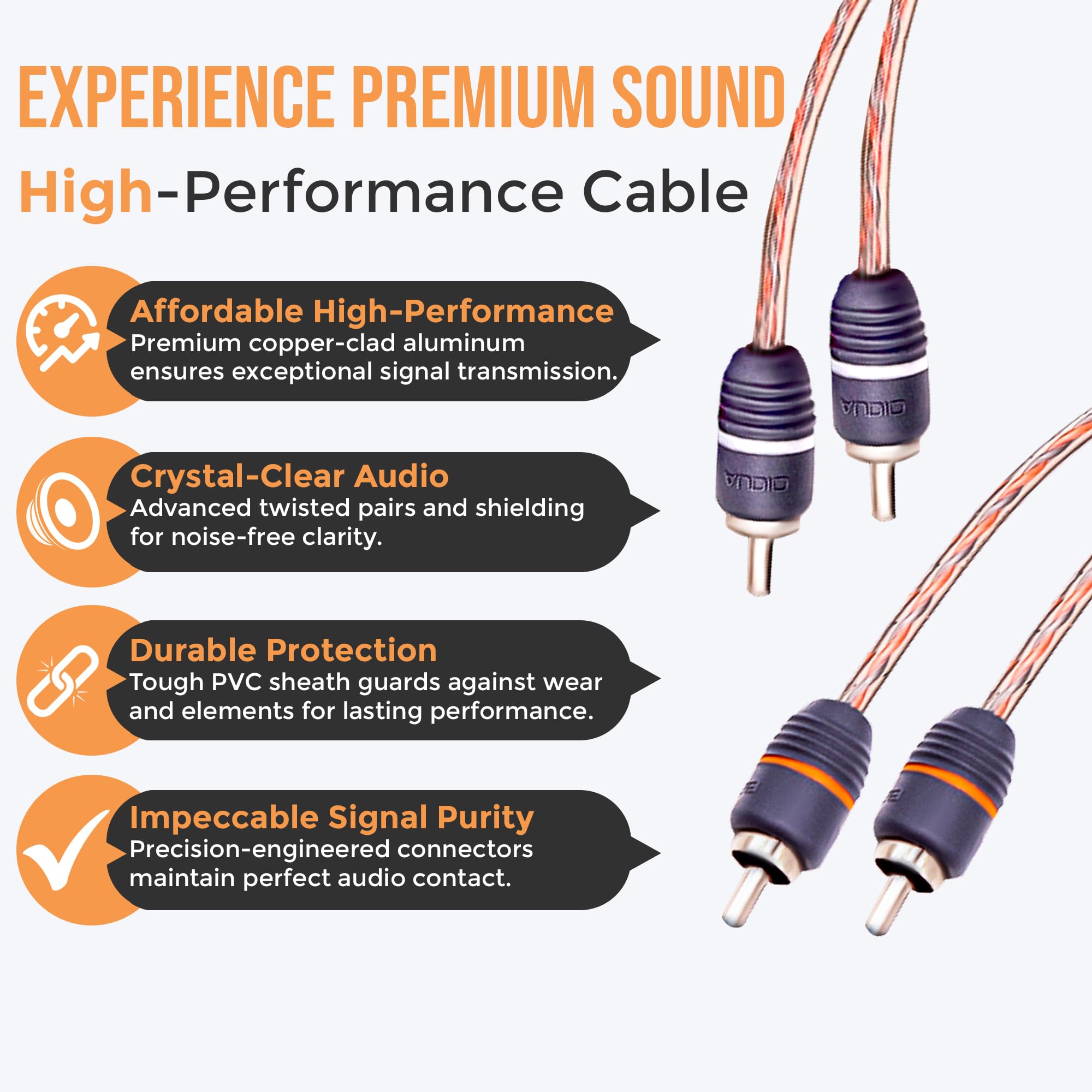 Elite 2 Canales de Audio par Trenzado Cable RCA Interconnect Split Pin Conector 100% Cobre Profesional de cancelación de Ruido