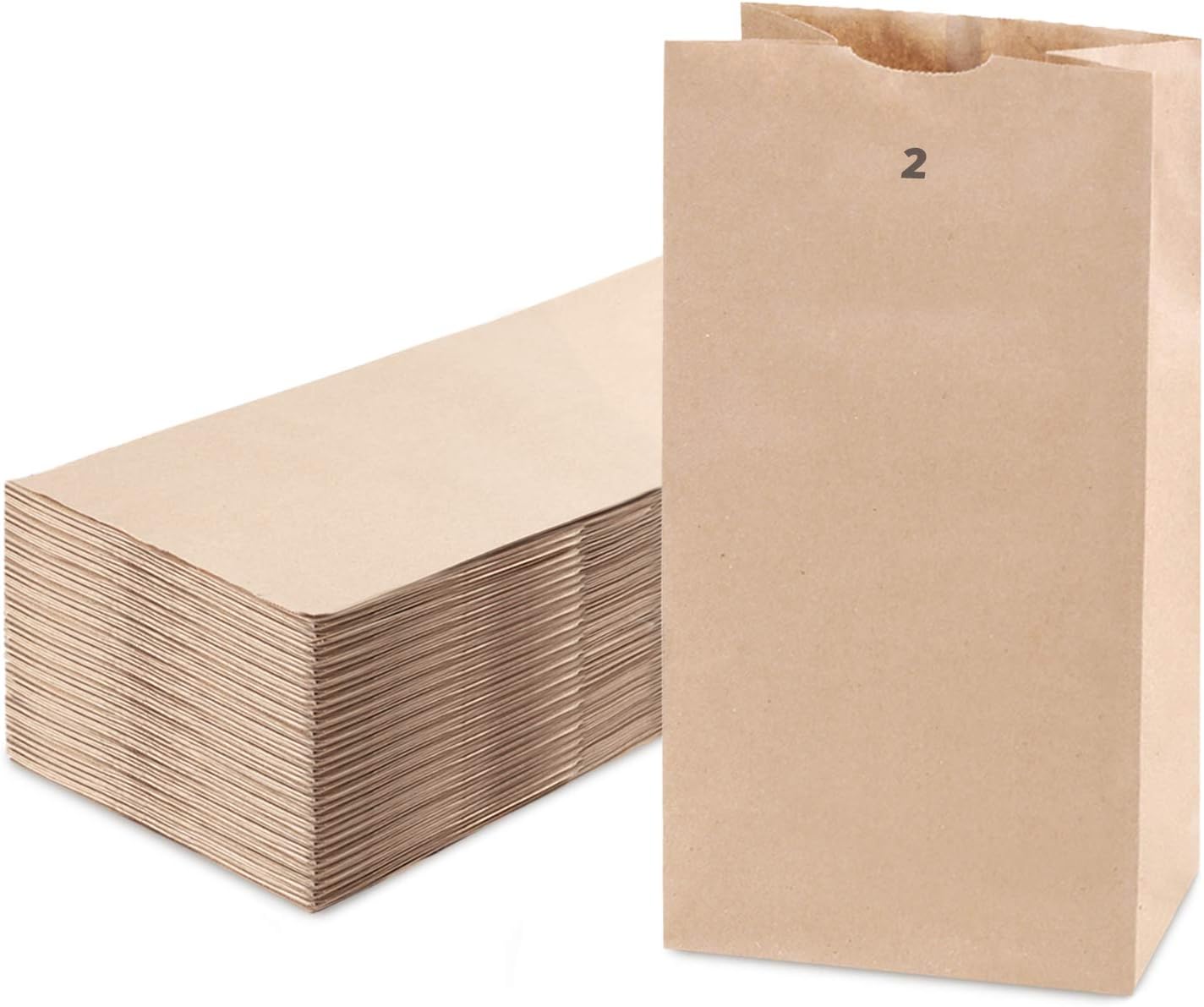 [200 Pack] Kraft Paper Bags 7.88 x 4.13 x 2.5" 2 LB Grocery Lunch Retail Shopping Durable Bleached Barrel Sack
