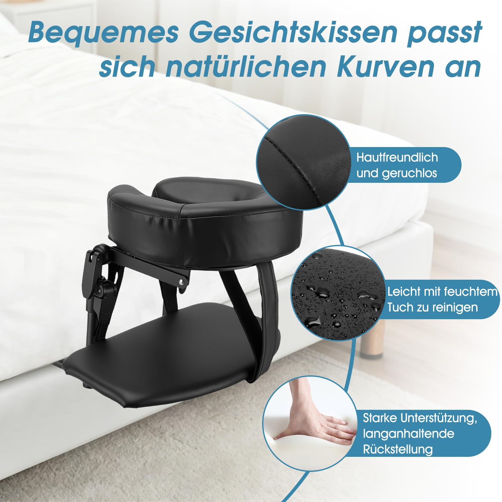 VINGVO Massage Kopfstütze Für Bett,Verstellbares Kopfstütze Massage Bett Mit Armlehne,Betts Massages Kopfteil U-Förmiges Kissen Für Schönheitsbett Universal Für Salon Spa Zuhause