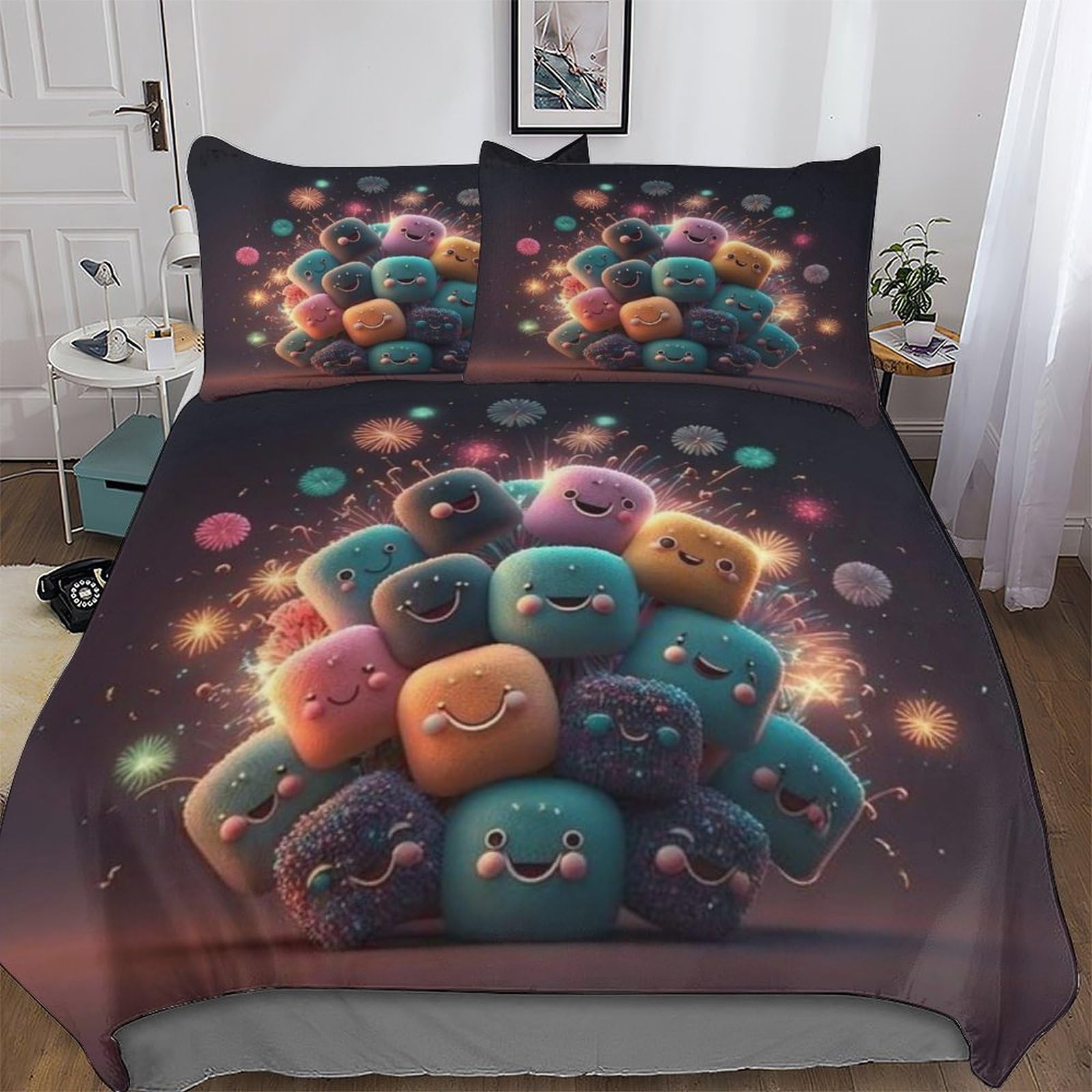 Housse de couette microfibre parure de lit 3D infroissable King