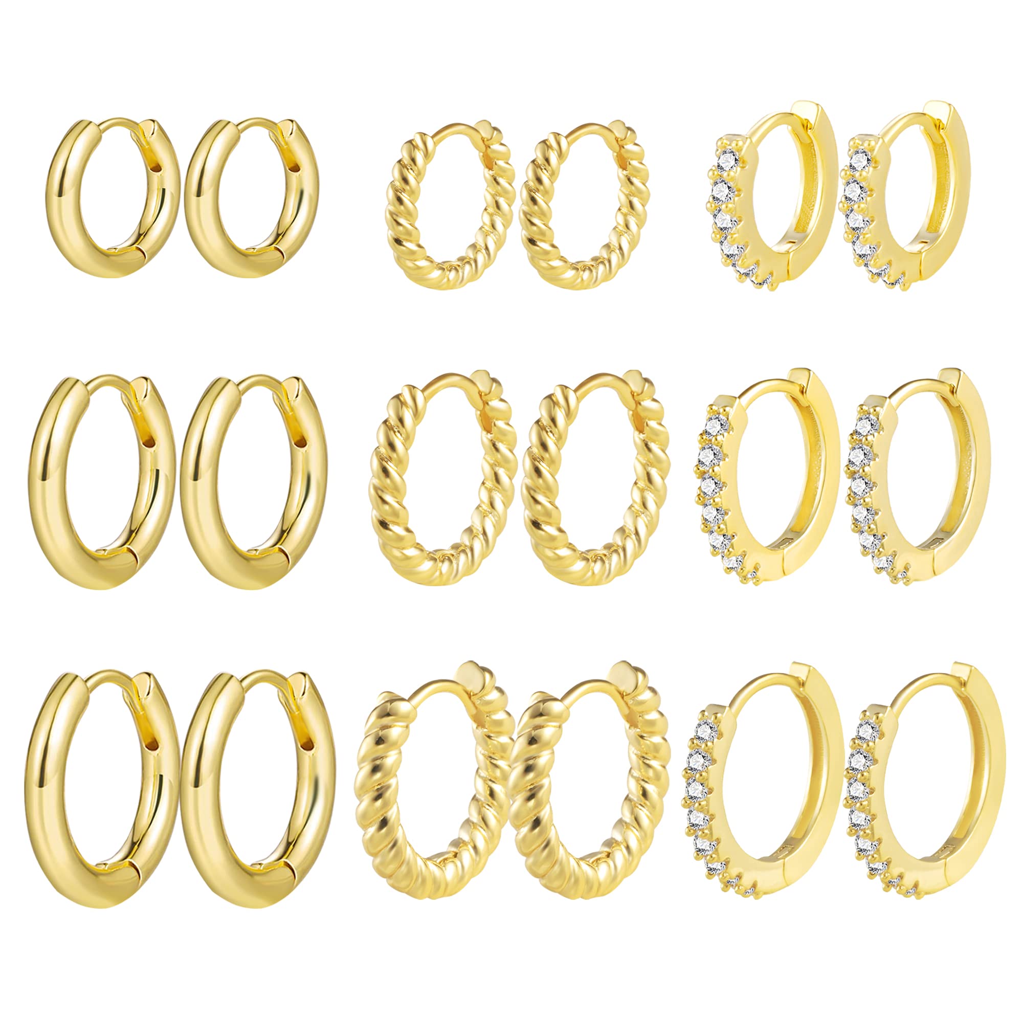 ALEXCRAFT Piccoli Orecchini a Cerchio, Orecchini Per Polsini Auricolari Da Donna, Orecchini a Cerchio Intrecciati Da Donna, Orecchini a Cerchio Spessi Vintage Ipoallergenici In Oro e Argento (9 Paia)