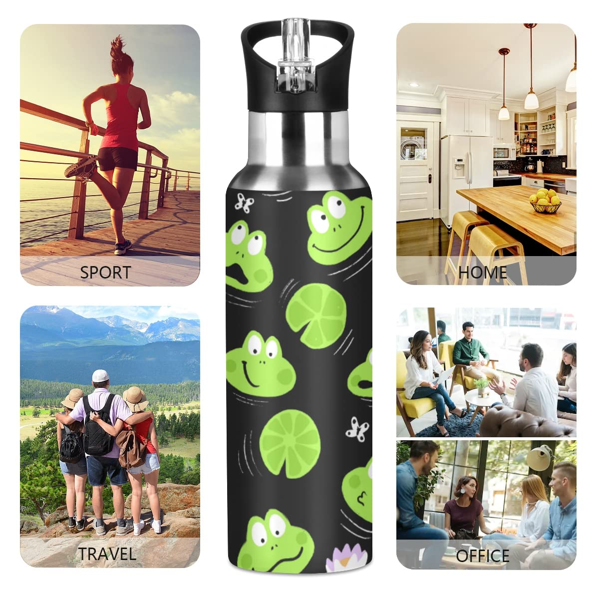 MNSRUU Insulated Water Bottle With Straw - Cute Frog Design, 20oz Stainless Steel, Leak Proof - View #13