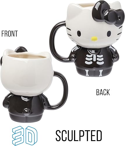 Miniatura 2 de Silver Buffalo Sanrio - Taza de cerámica esculpida en 3D con diseño de esqueleto de Hello Kitty para Halloween, 20 onzas