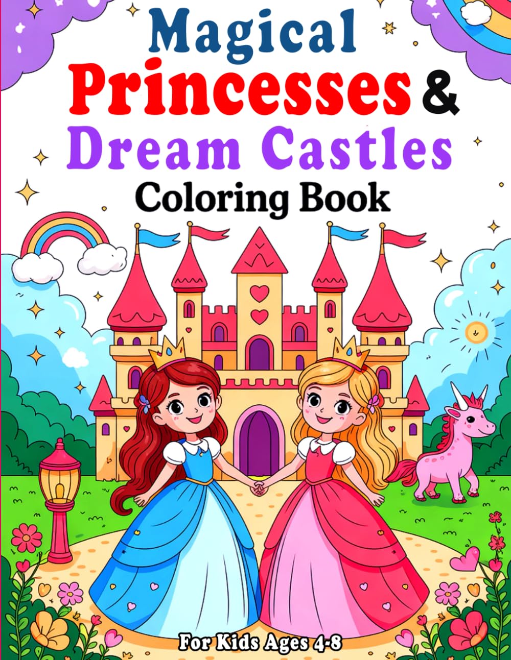 Magical Princesses & Dream Castles Coloring Book for Kids: 60 Beautiful Fairy Tale Princesses, Royal Friends, Enchanted Palaces, Crowns, and Fantasy ... — Fun & Easy Coloring Book for Kids Ages 4–8