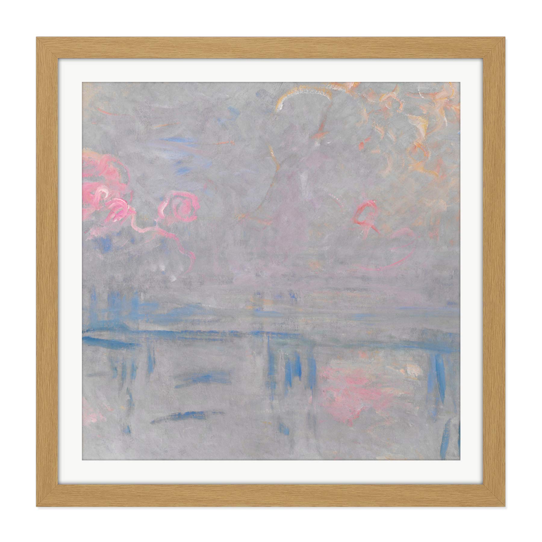 Monet Claude Charing Cross Bridge Crossed Square Wooden Framed Wall Art Print Picture 16X16 Inch