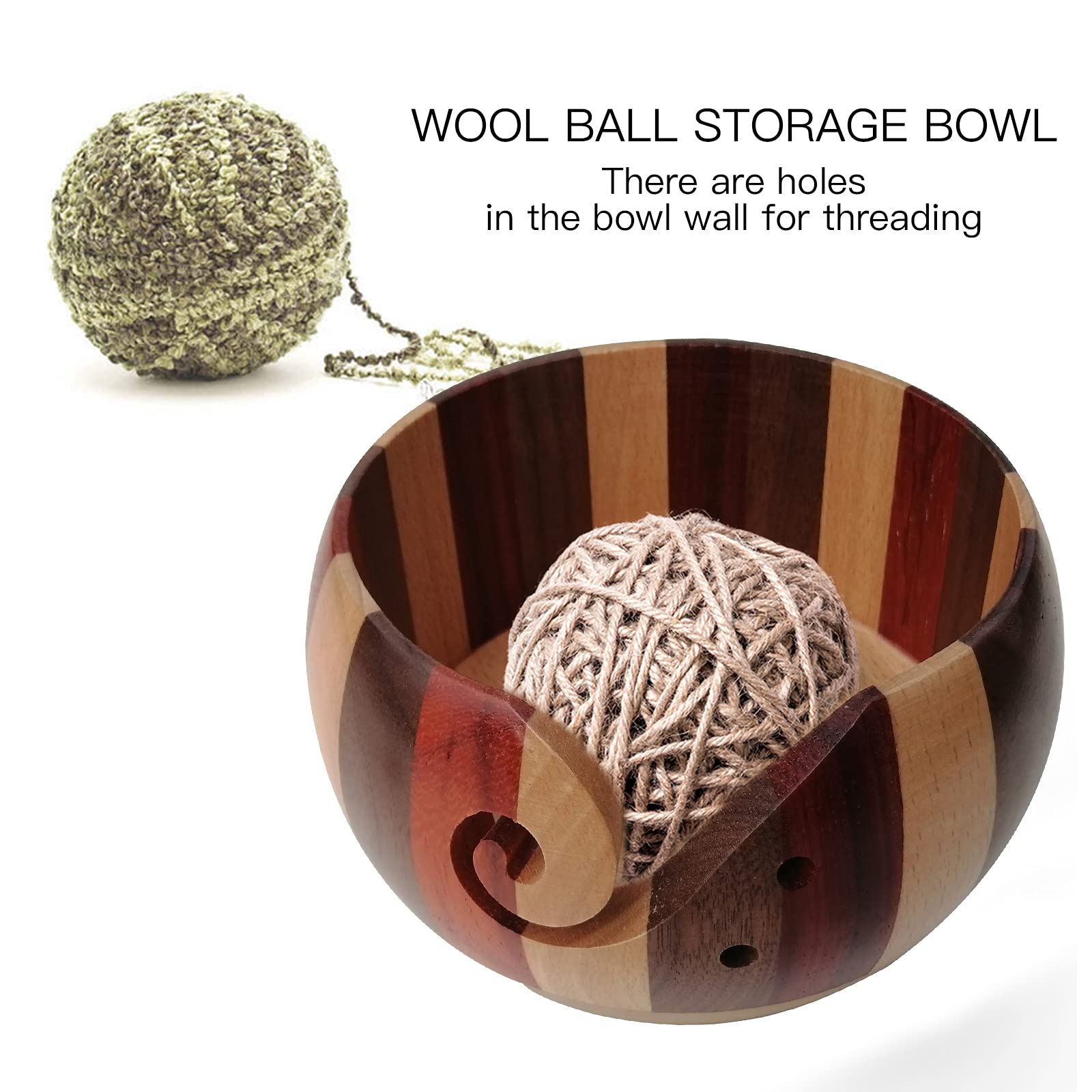 Bol à Tricoter Bambou Naturel – Support Fil Avec Trous Pour Crochet & Tricot Sans Nœuds