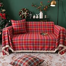 Highdi Christmas Sofa Cover Classic Checked Blankets Foulard Reversible Sofa Covers for 1 2 3 4 Seater, Multipurpose Universal Sofa Protector Soft Comfortable Bedspread (Red, 140 x 180 cm)