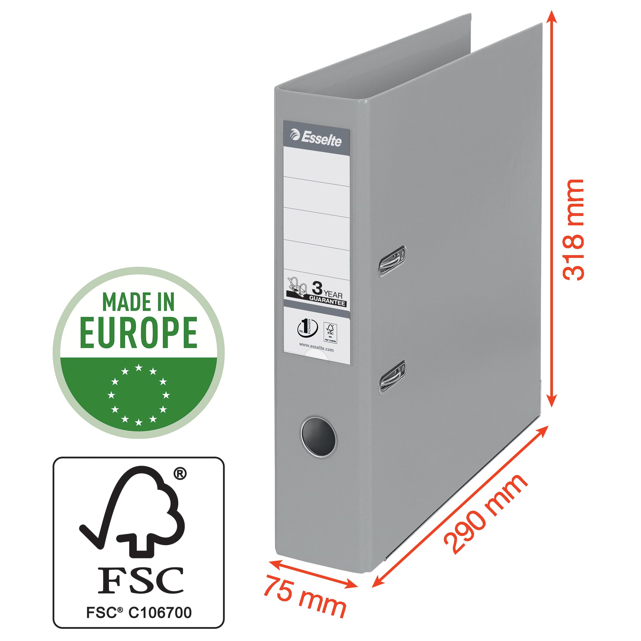 Esselte 624291 - Archivador de Palanca con Anillas Essentials, de PP, Mecanismo Estándar, con Capacidad de 500 Hojas A4, 3 Unidades, Azul, 75 mm, Certificado FSC, Etiqueta en el Lomo Reemplazable