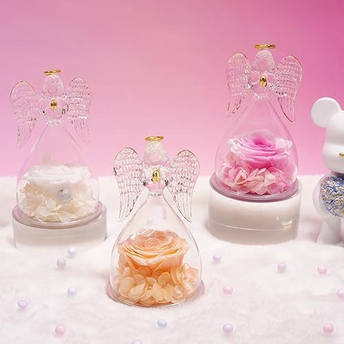 Miniatura 5 de Sunia Regalos de rosas preservadas para mamá, regalos de cumpleaños para mujeres, abuela, esposa, rosa real en cristal, figuras de ángel de Navidad,