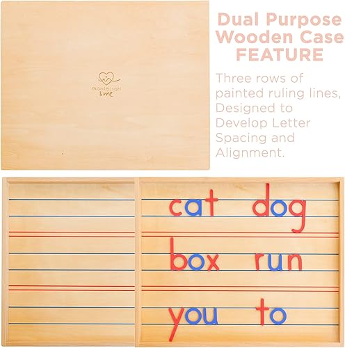 Miniatura 3 de Letras móviles de madera del alfabeto Montessori, alfabeto móvil con alfombrillas de caja, minúscula para escribir, leer, ortografía y materiales