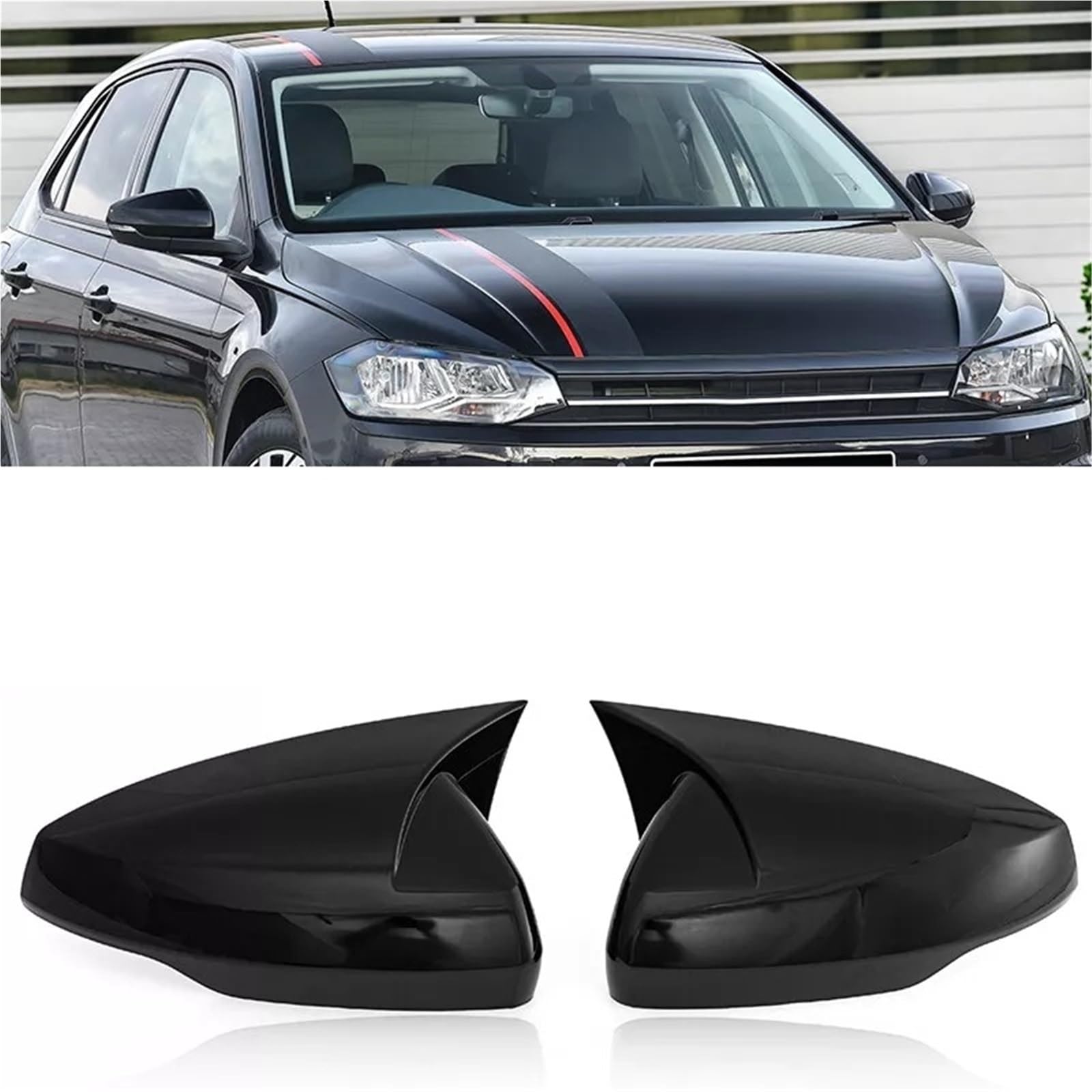 Rückspiegel Abdeckung Für VW Für Polo Mk6 AW Für GTI 2018-2021 | Autokappen Shell Trim Look Außenrückspiegelabdeckung(Glossy Black)