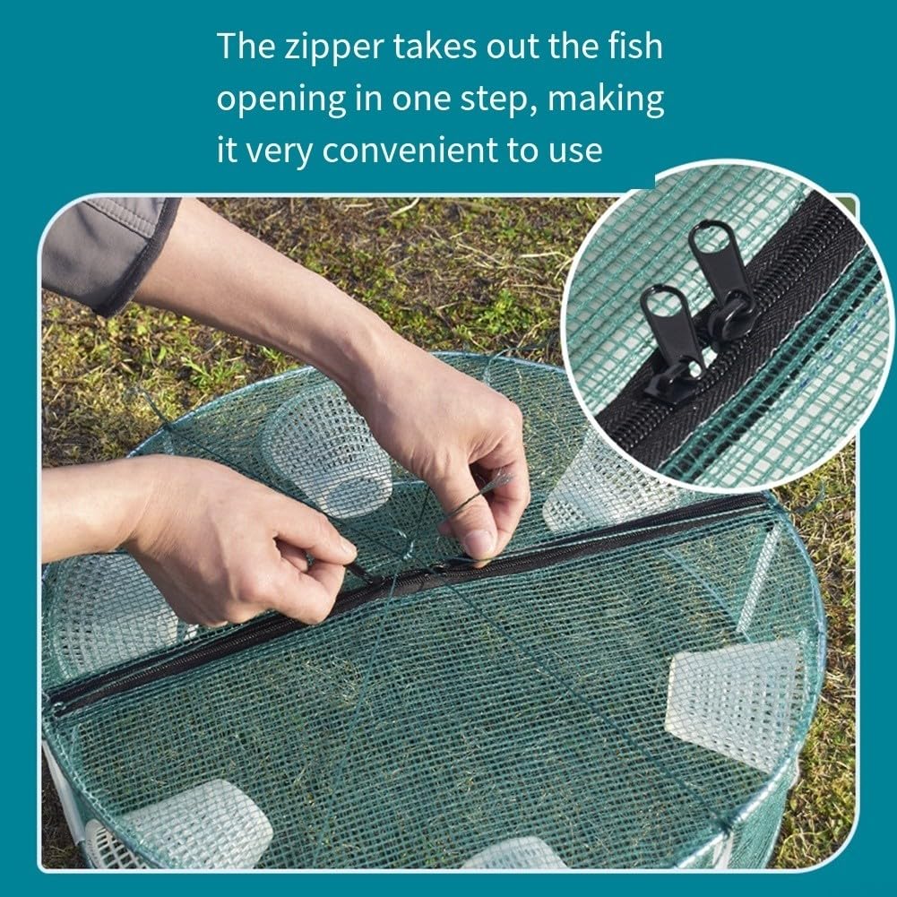 Trappola per pesci pieghevole con ingresso in nylon, gabbia per gamberetti, per pesca d'acqua dolce e salata, portatile, pieghevole, con confezione di accessori, verde (D)