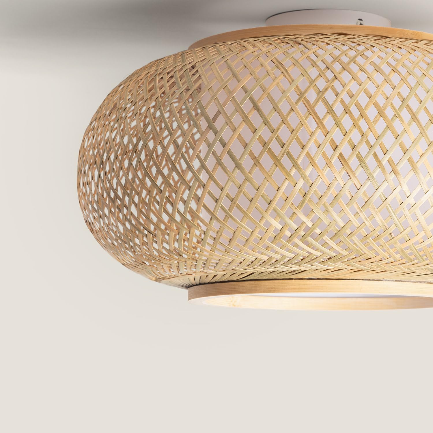 LEDKIA Plafón Circular Bambú Ø400 mm Denia Natural | IP20 Interior | Lámpara de techo decorativa natural estilo boho para salón; comedor y dormitorio