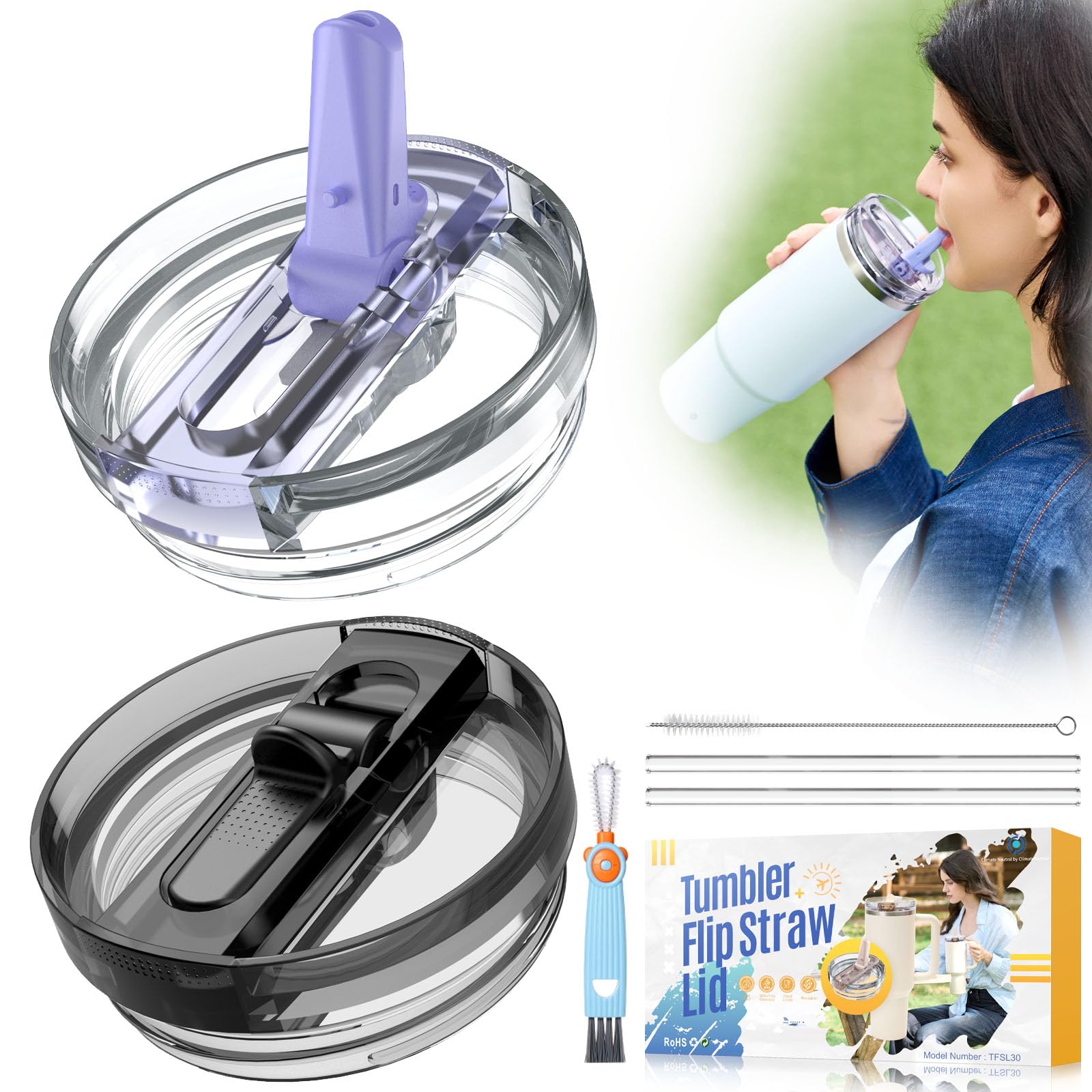 2 Pack Detachable ProTour Lid with Stanley, for Stanley Lids 30 oz Leakproof, 30oz Flip Straw Lid for Stanley, for Stanley No Spill 30 oz Tumbler Lids