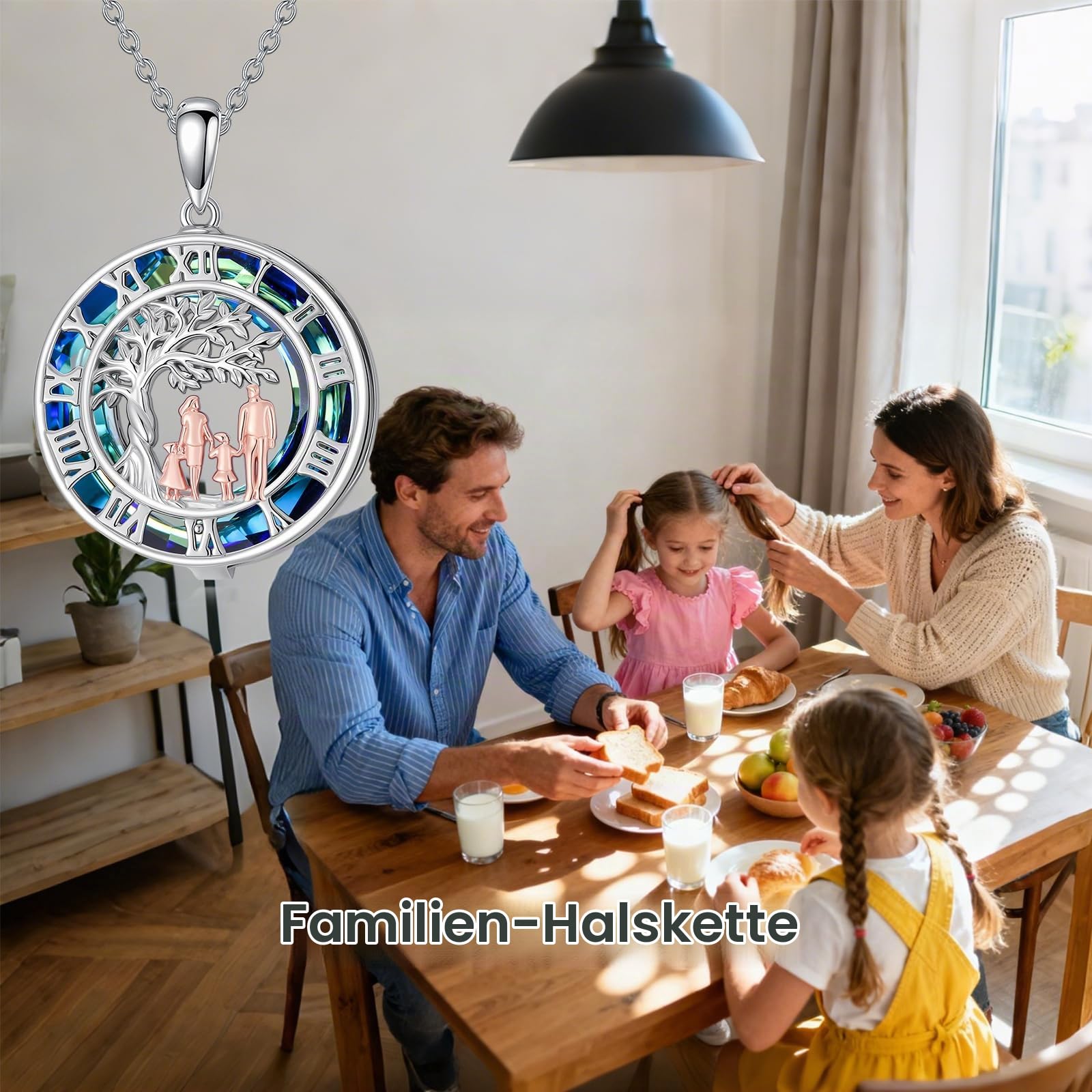 ROMANTICWORK Familie Kette 925 Sterling Silber Mutter Tochter/Vater Tochter/Mama/Schwester Anhänger Halskette Familie Schmuck Geschenke für Damen