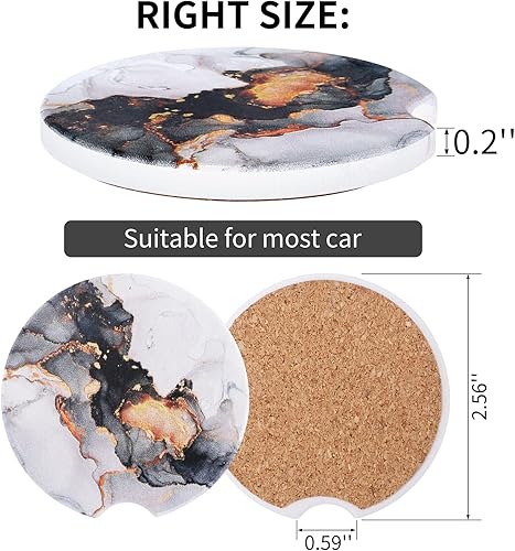 Miniatura 2 de Posavasos para automóvil, 2 unidades, posavasos de cerámica de 2.56 pulgadas para portavasos de automóvil, posavasos absorbentes con parte trasera