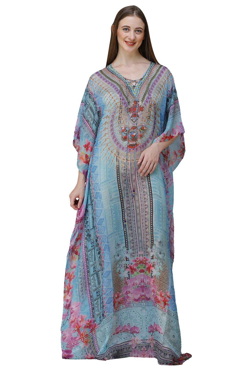 RAVI RAJORIALF01 Women Georgette Digital Printed Beach wear Kaftan | Stylist Design | Beach Bikini Coverup