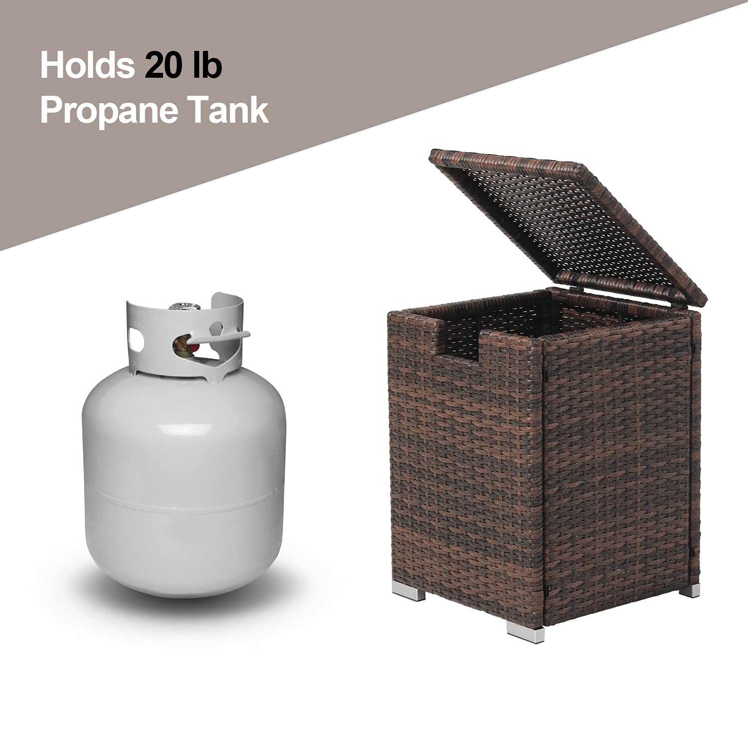 COSIEST Outdoor Hideaway Brown Wicker Tank Table for Gas Fire Pits