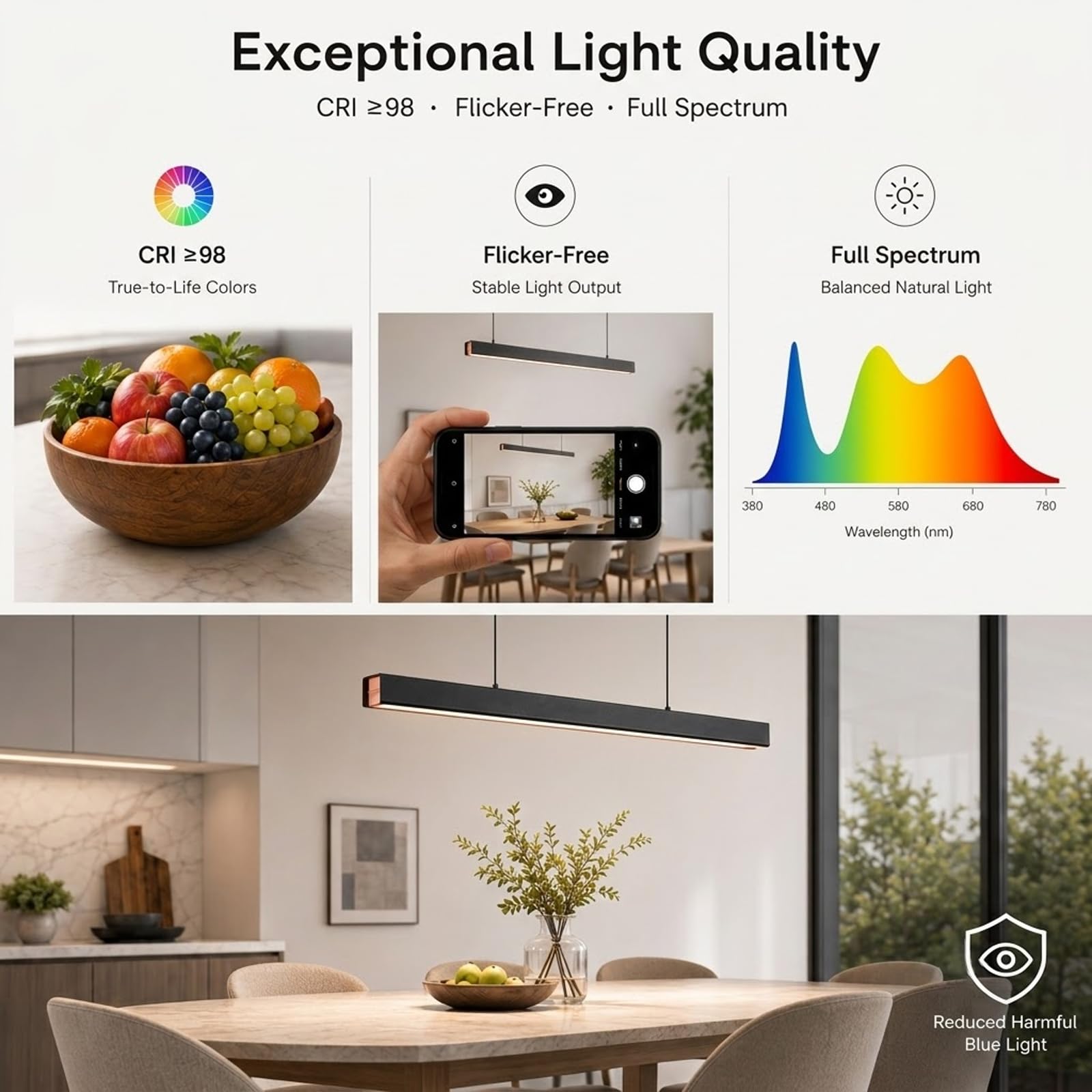 Moderna Lampada a sospensione LED Dimmerabile, lampadario cucina in legno con Telecomando 36W lampadario Lineare Regolabile in altezza, nero per sala da pranzo Ufficio, L100CM