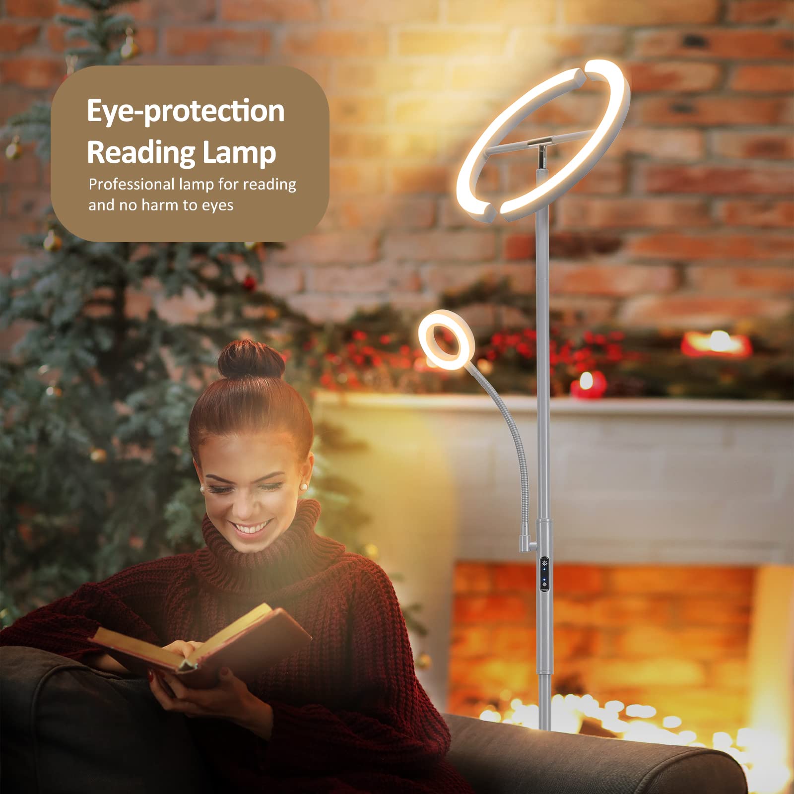 FIMEI Floor Lamp, Modern LED Rotatable Floor Lamp with Reading Light, Standing Lamp with Stepless Dimming and 3000K-6000K Color Temperature, Separately Rotatable Design (Gray)