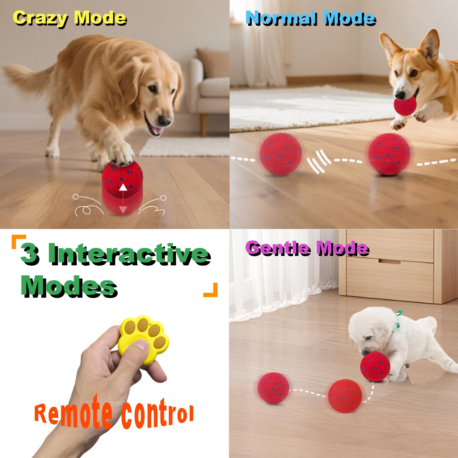 Balle intelligente pour chien télécommandée : jouet interactif rebondissant automatique, vibration et saut, Duraspin durable pour mâcheurs agressifs, rechargeable, pour intérieur et extérieur
