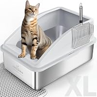 AIPERRO XL Stainless Steel Enclosed Litter Box for Large Cats - High-Sided, Leak-Proof, Anti-Scatter with Mat & Metal Scoop