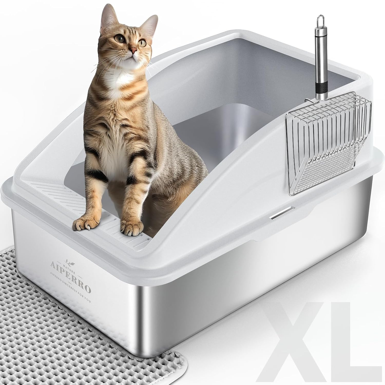 Stainless Steel Litter Box XL Enclosed Cat Litter Boxes with Lid for Big Cats High Sided Anti-Urine Leakage