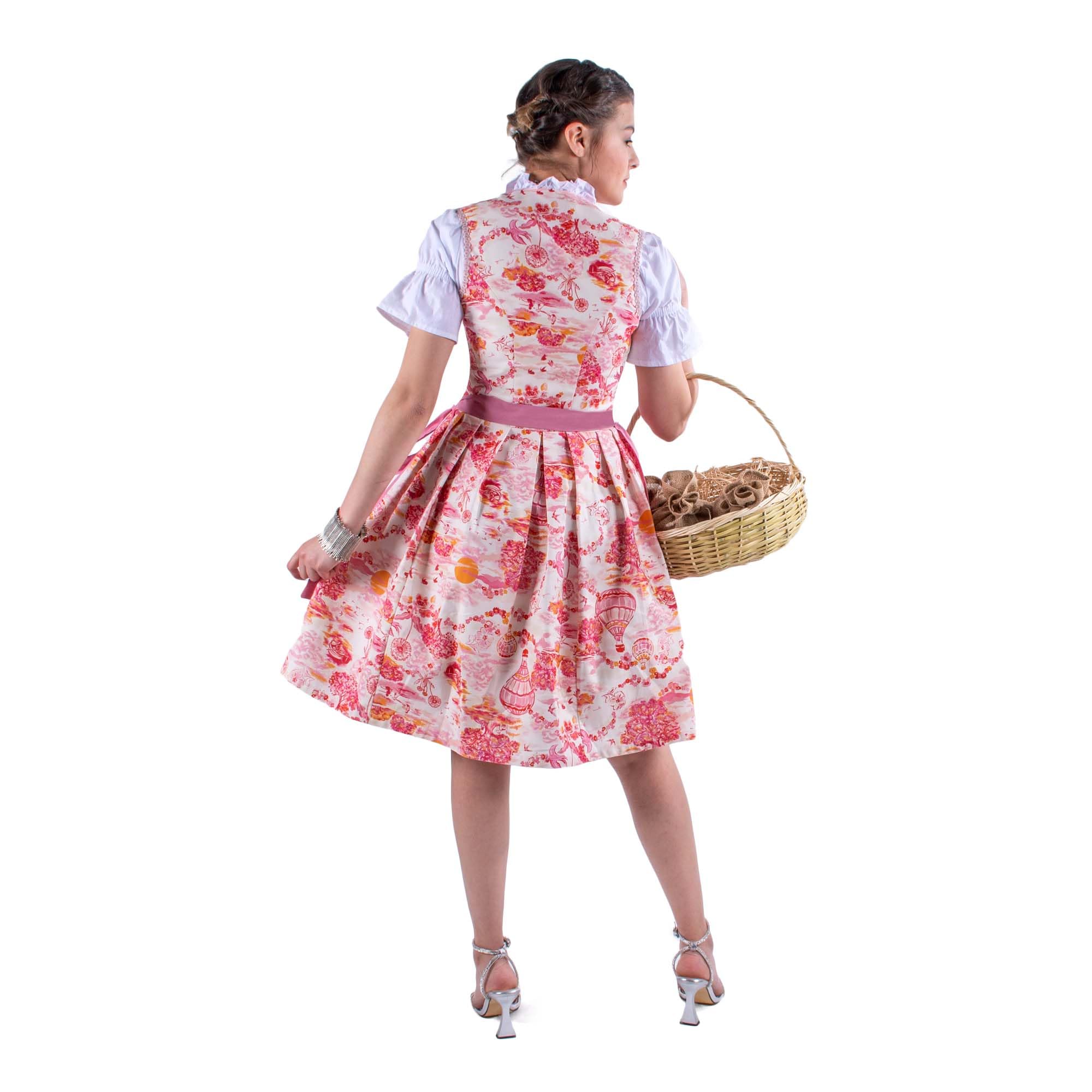 Dirndl Beige für Damen, Trachten Kleid Midi mit Schürze, Tracht Kleider Midi festlich mit elegante Dirndlschürze, Festliche Oktoberfest Kleidung elegant für Frauen, Mädchen Trachtenkleid